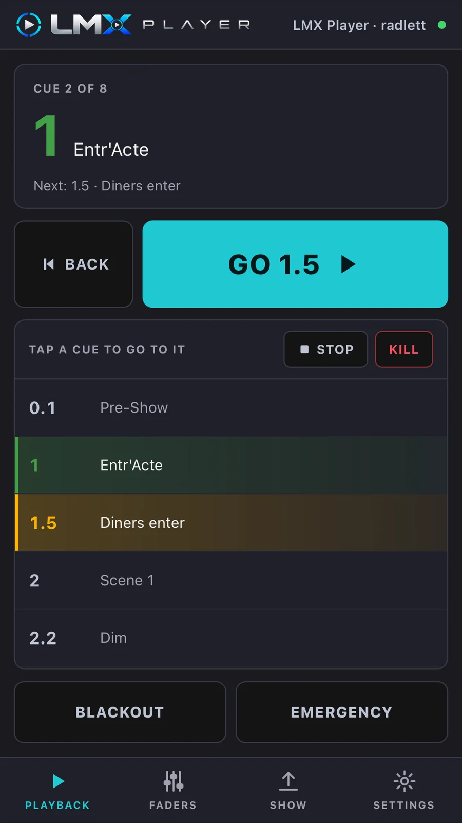 LMX Player controls open in a phone browser